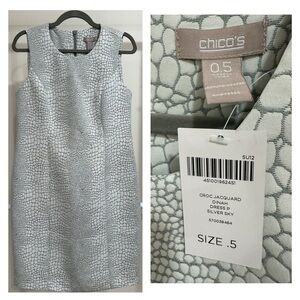 Chico's Silver Croc Jacquard Dinah Dress 0.5 (US Size Small or 6) NWT Alligator